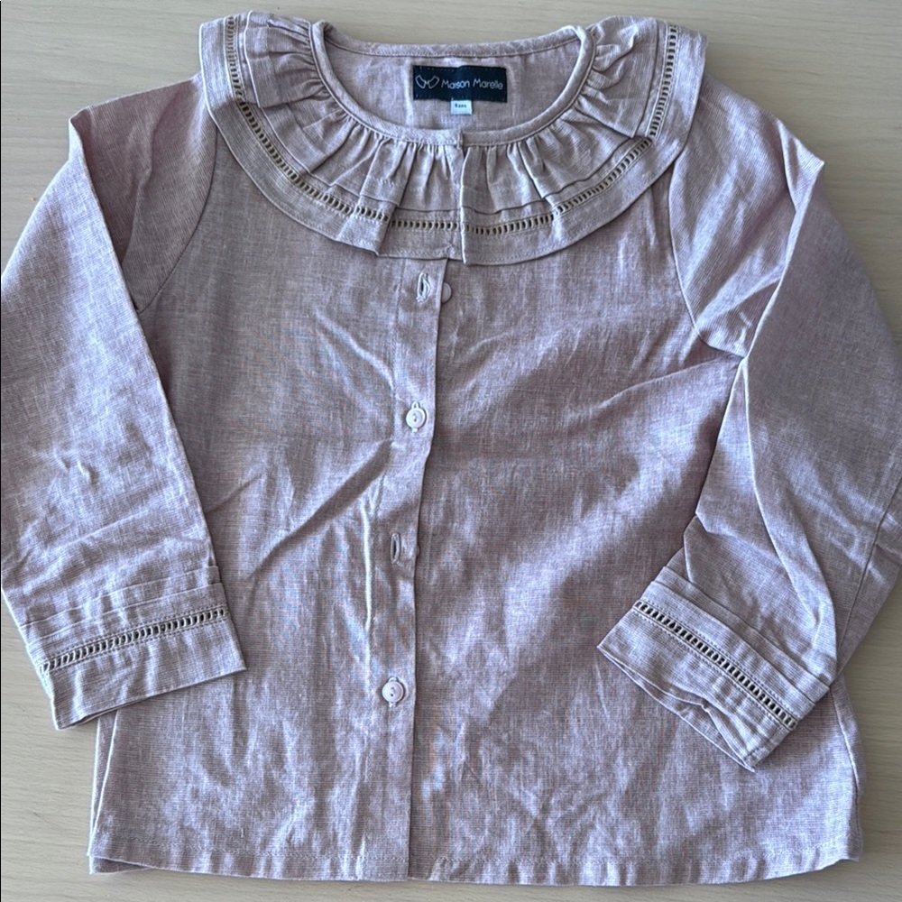 Pink Ruffled Collar Button Down blouse